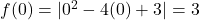 f(0) = |0^2 - 4(0) + 3| = 3
