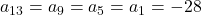 a_{13} = a_9 = a_5 = a_1 = -28