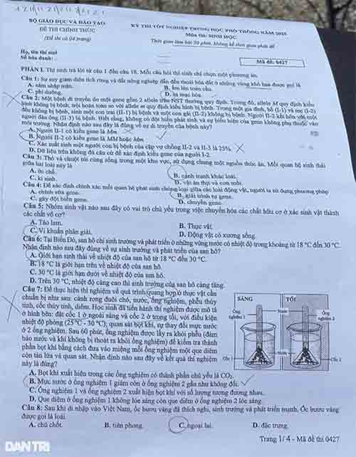 Đề thi tham khảo môn Sinh học Kỳ thi tốt nghiệp THPT 2026