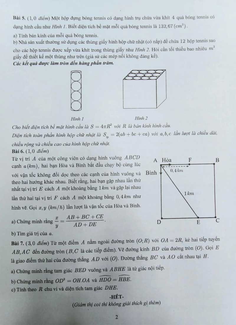 Đề thi tham khảo môn Toán tuyển sinh vào lớp 10 TPHCM â
