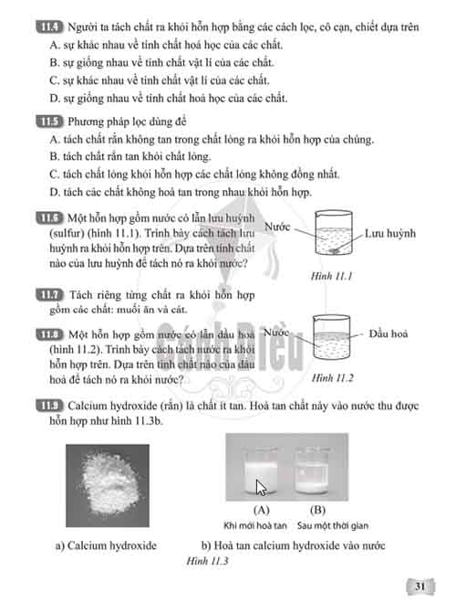 Giải Bài 11 (Trang 30-32) SBT Khoa học tự nhiên lớp 6 Cánh diều Tách chất ra khỏi hỗn hợp