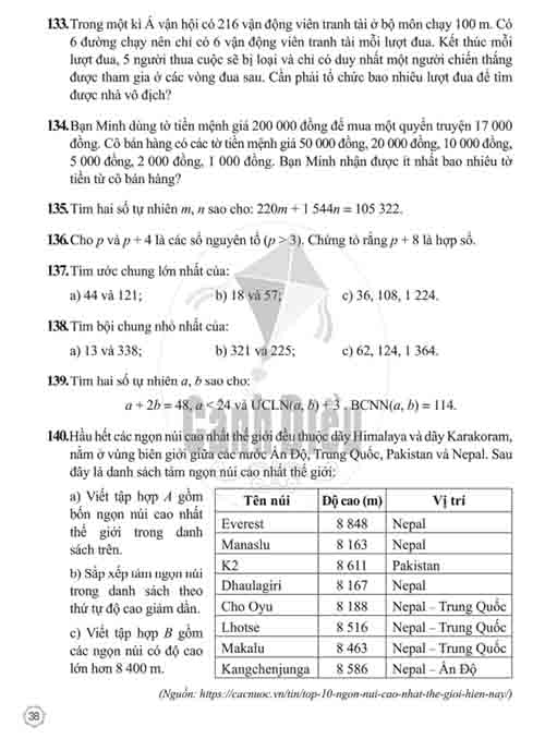 Giải Bài 128 tới bài 140 Bài tập cuối chương I (trang 37-38) SBT Toán lớp 6 Cánh diều tập 1