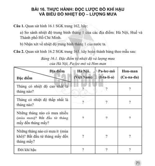 Giải Bài 16 từ Câu 1 tới câu 2 (trang 71) SBT Lịch sử và Địa lí lớp 6 Cánh diều Phần Địa lí