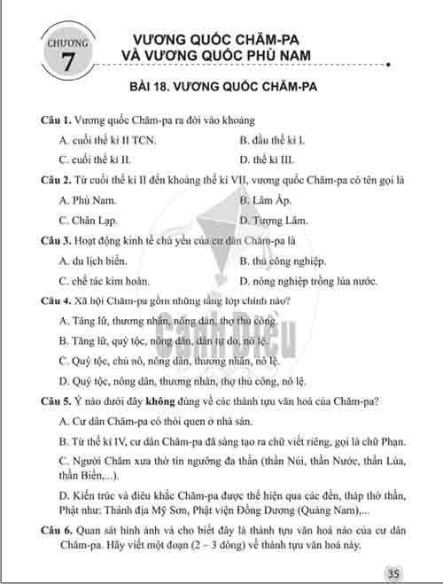 Giải Bài 18 từ Câu 1 tới câu 7 (trang 35-36) SBT Lịch sử và Địa lí lớp 6 Cánh diều Phần Lịch sử
