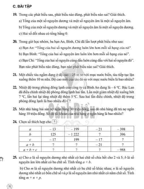 Giải Bài 19 tới bài 29 Tiết 3 chương II (trang 76-77) SBT Toán lớp 6 Cánh diều tập 1