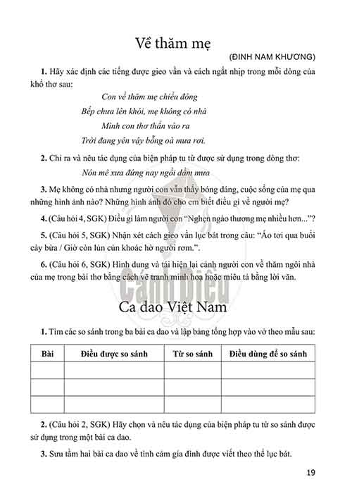 Giải Bài 2: Thơ (Thơ lục bát) (Trang 17 đến 21) SBT Ngữ văn lớp 6 Cánh diều tập 1