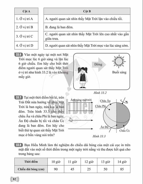Giải Bài 33 (Trang 80-83) SBT Khoa học tự nhiên lớp 6 Cánh diều: Hiện tượng mọc và lặn của mặt trời