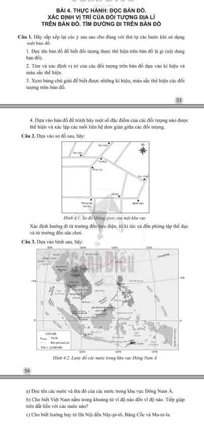 Giải Bài 4 từ Câu 1 tới câu 3 (trang 53-55) SBT Lịch sử và Địa lí lớp 6 Cánh diều Phần Địa lí