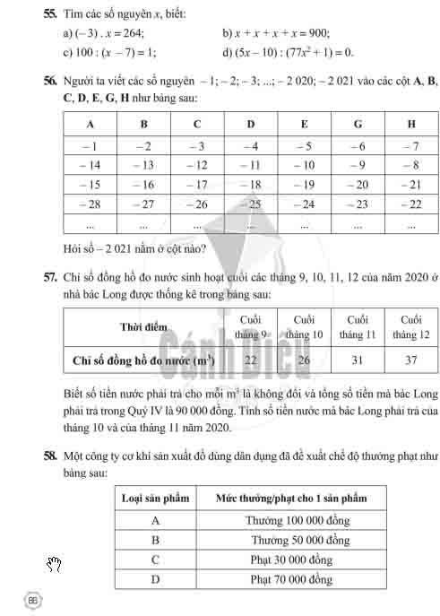 Giải Bài 51 tới bài 60 Tiết 6 chương II (trang 85-87) SBT Toán lớp 6 Cánh diều tập 1