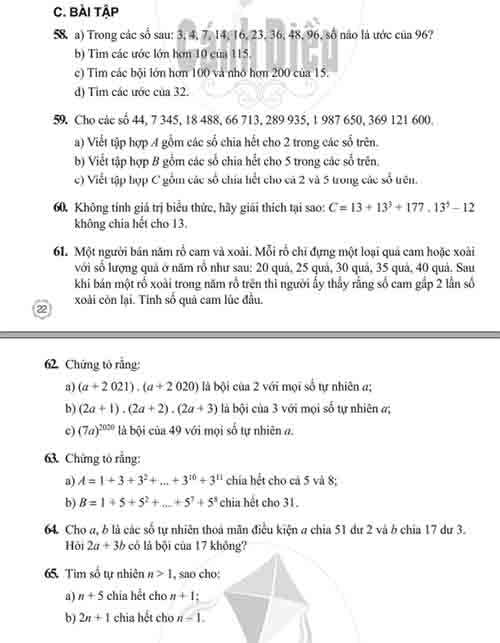 Giải Bài 58 tới bài 65 tiết 6 chương I (trang 22-23) SBT Toán lớp 6 Cánh diều tập 1
