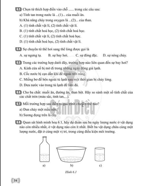 Giải Bài 6 (Trang 15-17) SBT Khoa học tự nhiên lớp 6 Cánh diều: Tính chất và Sự chuyển thể của chất