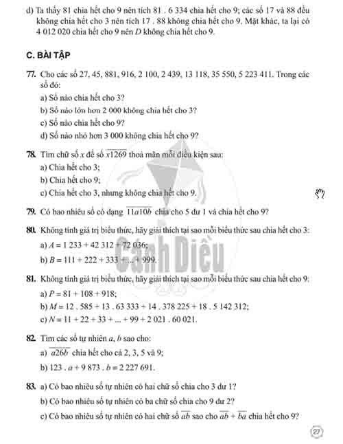 Giải Bài 77 tới bài 88 tiết 9 chương I (trang 27-28) SBT Toán lớp 6 Cánh diều tập 1