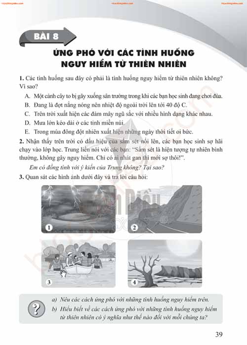 Giải Bài 8 (Trang 39-41) SBT Giáo dục công dân lớp 6 Cánh diều: Ứng phó với các tình huống nguy hiểm từ thiên nhiên