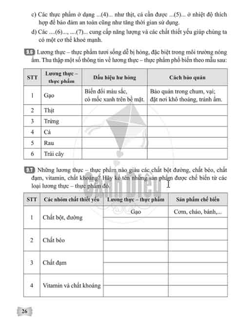 Giải Bài 9 (Trang 25-27) SBT Khoa học tự nhiên lớp 6 Cánh diều: Một số lương thực - thực phẩm thông dụng