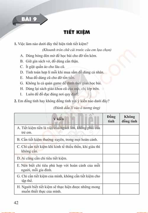 Giải Bài 9 (Trang 42-45) SBT Giáo dục công dân lớp 6 Cánh diều: Tiết kiệm