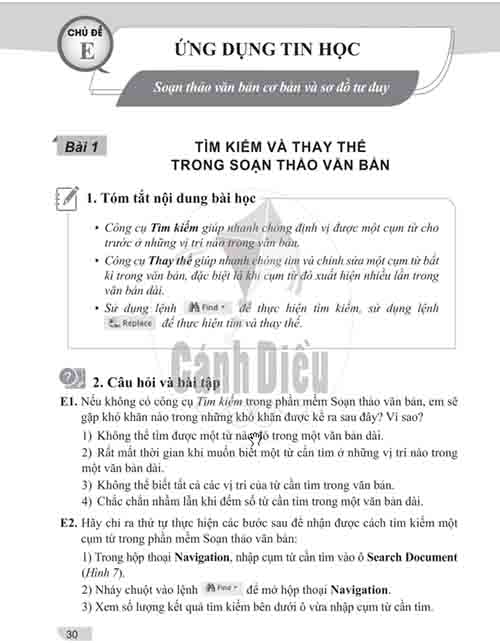 Giải Chủ đề E Bài 1 từ câu E1 tới E5 (trang 30-31) SBT Tin học lớp 6 Cánh diều