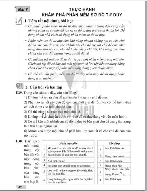 Giải Chủ đề E Bài 7-8 từ câu E29 tới E33 (trang 42-43) SBT Tin học lớp 6 Cánh diều