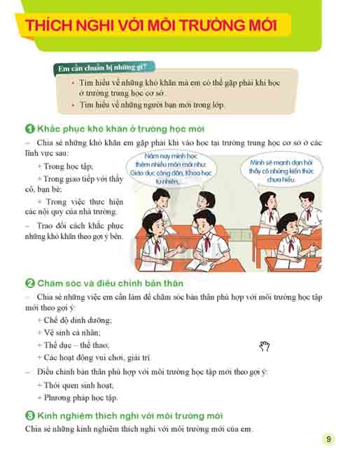Giải Hoạt động trải nghiệm hướng nghiệp lớp 6 Cánh diều Chủ đề 1 Bài 2 Thích nghi với môi trường mới (Trang 9-10)