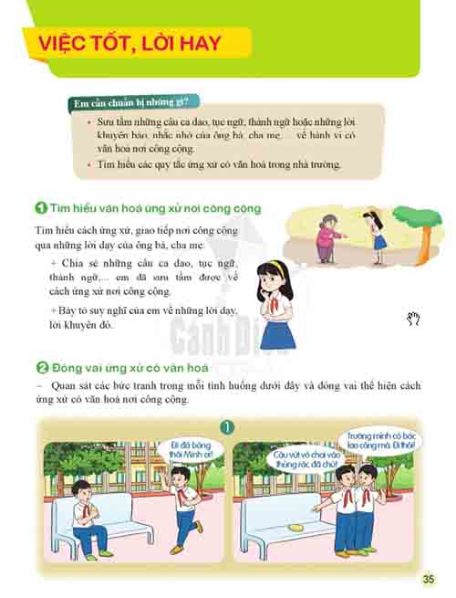 Giải Hoạt động trải nghiệm hướng nghiệp lớp 6 Cánh diều Chủ đề 5 Bài 2 Việc tốt lời hay (Trang 35-37)