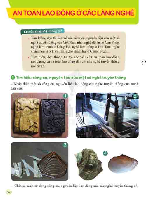 Giải Hoạt động trải nghiệm hướng nghiệp lớp 6 Cánh diều Chủ đề 8 Bài 2 An toàn lao động ở các làng nghề (Trang 56-59)