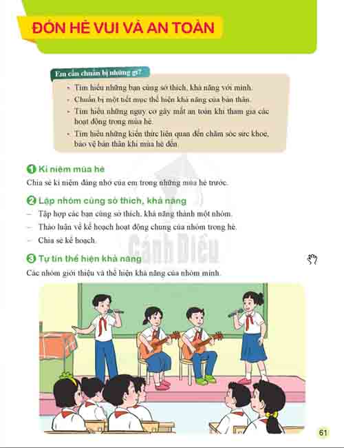 Giải Hoạt động trải nghiệm hướng nghiệp lớp 6 Cánh diều Chủ đề 9 Bài 1 Đón hè vui và an toàn (Trang 61-62)