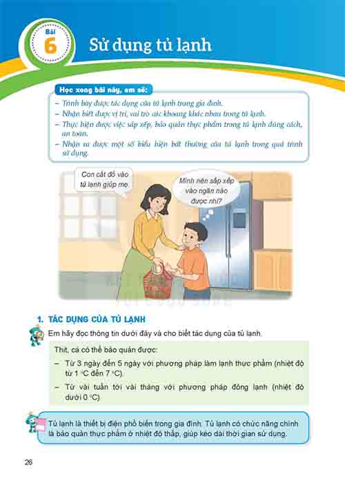 Giải SGK Công nghệ lớp 5 Kết nối tri thức Bài 6 Sử dụng tủ lạnh (trang 26-30)