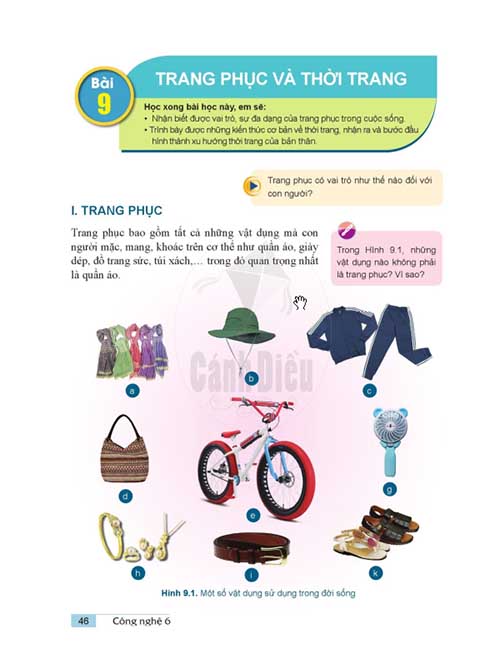 Giải SGK Công nghệ lớp 6 Cánh diều Bài 9: Trang phục và thời trang (trang 46-50)