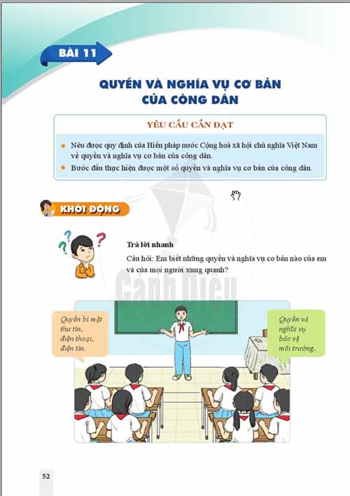 Giải SGK Giáo dục công dân lớp 6 Cánh diều Bài 11 Quyền và nghĩa vụ cơ bản của công dân (Trang 52-57)