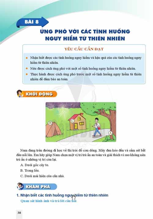 Giải SGK Giáo dục công dân lớp 6 Cánh diều Bài 8: Ứng phó với các tình huống nguy hiểm từ thiên nhiên (Trang 38-41)