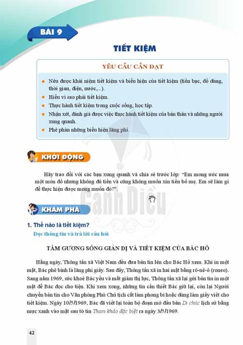 Giải SGK Giáo dục công dân lớp 6 Cánh diều Bài 9 Tiết kiệm (Trang 42-47)