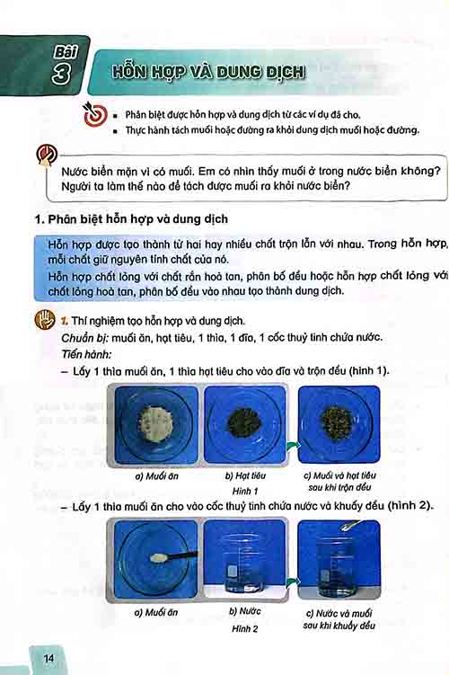 Giải SGK Khoa học lớp 5 Kết nối tri thức Bài 3 Hỗn hợp và dung dịch (trang 14-16)