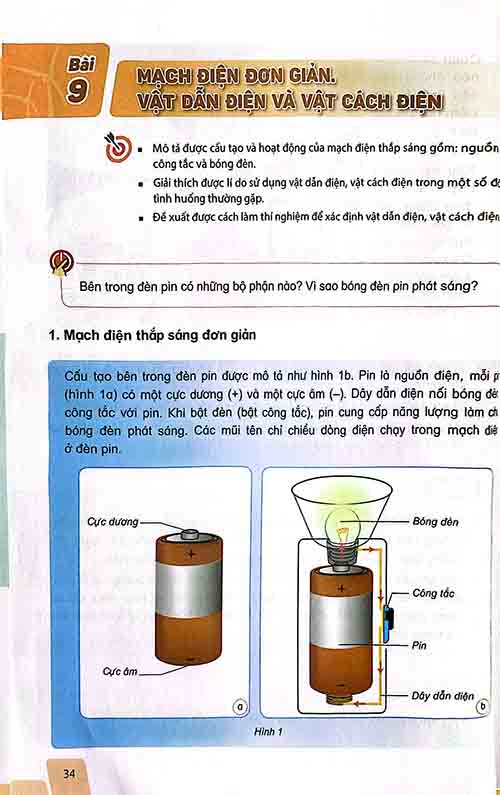 Giải SGK Khoa học lớp 5 Kết nối tri thức Bài 9 Mạch điện đơn giản - Vật dẫn điện và vật cách điện (trang 34-37)