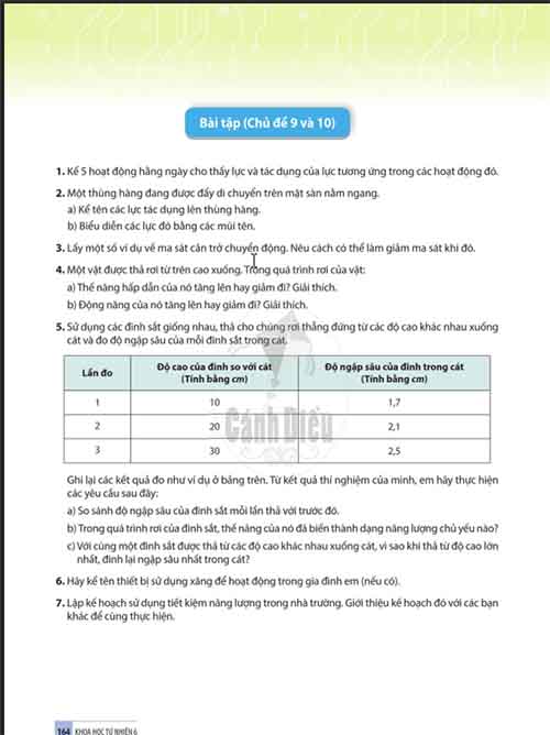 Giải SGK Khoa học tự nhiên lớp 6 Cánh diều Bài tập chủ đề 9 và 10 (Trang 164)
