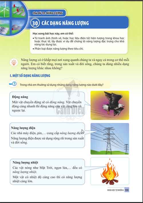 Giải SGK Khoa học tự nhiên lớp 6 Cánh diều Chủ đề 10 Bài 30: Các dạng năng lượng (Trang 153-157)