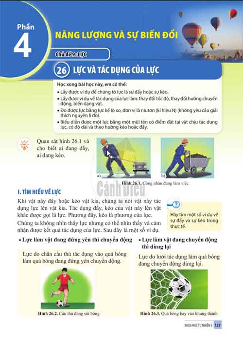 Giải SGK Khoa học tự nhiên lớp 6 Cánh diều Phần 4 Chủ đề 9 Bài 26: Lực và tác dụng của lực (Trang 137-139)