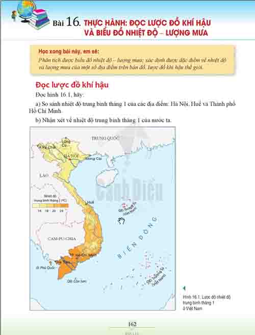 Giải SGK Lịch sử và Địa lí lớp 6 Cánh diều Phần Địa lí Bài 15 Thực hành đọc lược đồ khí hậu và Biểu đồ nhiệt độ lượng mưa (trang 161-162)