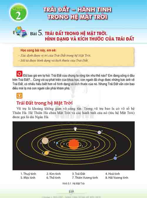 Giải SGK Lịch sử và Địa lí lớp 6 Cánh diều Phần Địa lí Bài 5 Trái Đất trong hệ mặt trời - Hình dạng và kích thước của Trái Đất (trang 119-121)