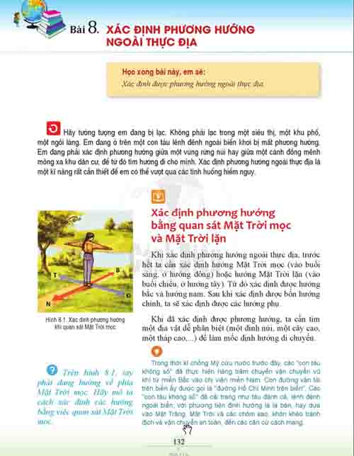 Giải SGK Lịch sử và Địa lí lớp 6 Cánh diều Phần Địa lí Bài 8 Xác định phương hướng ngoài thực địa (trang 132-135)