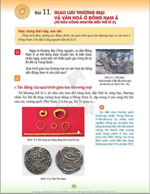 Giải SGK Lịch sử và Địa lí lớp 6 Cánh diều Phần Lịch sử Bài 11: Giao lưu thương mại và văn hóa ở Đông Nam Á (tới thế kỉ X) (Trang 53-56)