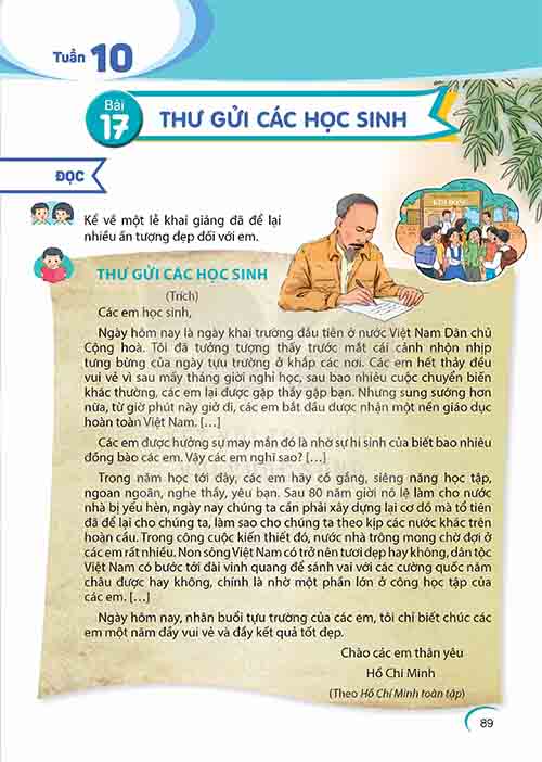 Giải SGK Tiếng Việt lớp 5 tập 1 Kết nối tri thức Bài 17: Thư gửi các học sinh (Trang 89-93)