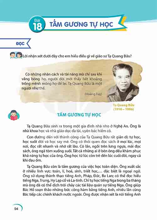 Giải SGK Tiếng Việt lớp 5 tập 1 Kết nối tri thức Bài 18: Tấm gương tự học (Trang 94-97)