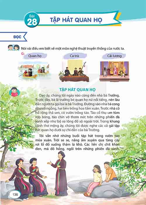 Giải SGK Tiếng Việt lớp 5 tập 1 Kết nối tri thức Bài 28: Tập hát Quan họ (Trang 136-139)