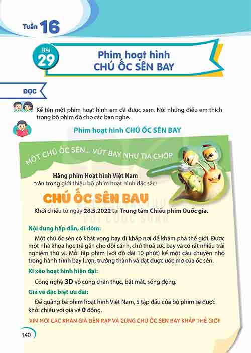 Giải SGK Tiếng Việt lớp 5 tập 1 Kết nối tri thức Bài 29: Phim hoạt hình Chú ốc sên bay (Trang 140-144)