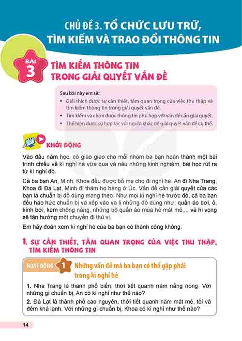 Giải SGK Tin học lớp 5 Kết nối tri thức Chủ đề 3 Bài 3 Tìm kiếm thông tin trong giải quyết vấn đề (trang 14-18)
