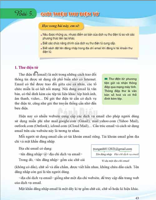 Giải SGK Tin học lớp 6 Cánh diều Chủ đề C Bài 5: Giới thiệu thư điện tử (trang 43-46)