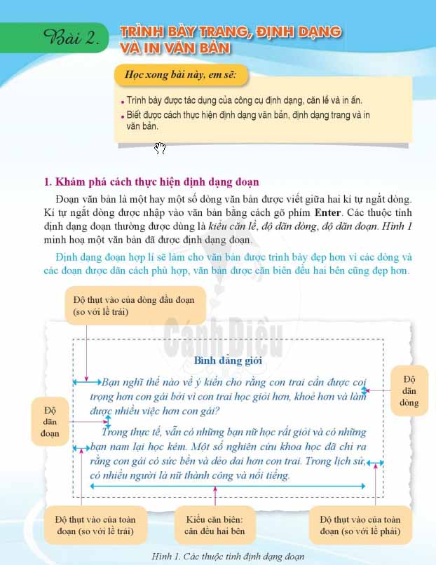 Giải SGK Tin học lớp 6 Cánh diều Chủ đề E Bài 2: Trình bày trang định dạng và in trong văn bản (trang 60-63)