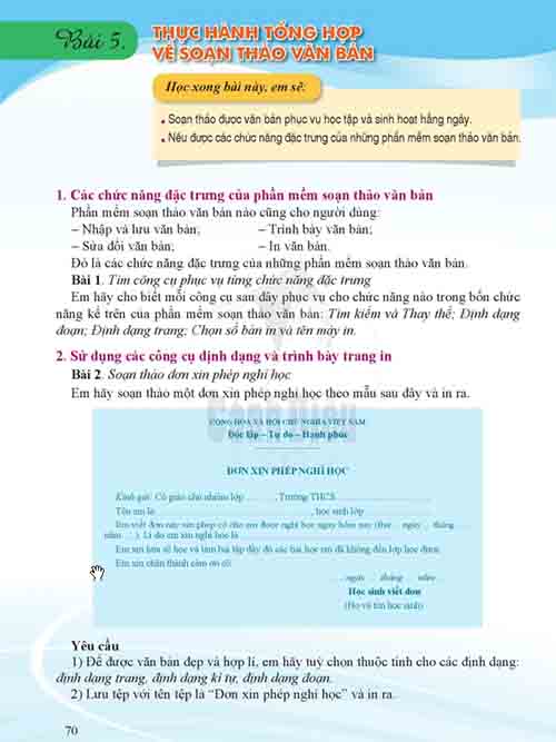 Giải SGK Tin học lớp 6 Cánh diều Chủ đề E Bài 5 Thực hành tổng hợp về soạn thảo văn bản (trang 70-71)