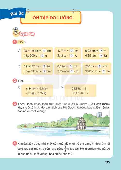 Giải SGK Toán lớp 5 tập 1 Kết nối tri thức Bài 34: Ôn tập đo lường (trang 133-134)