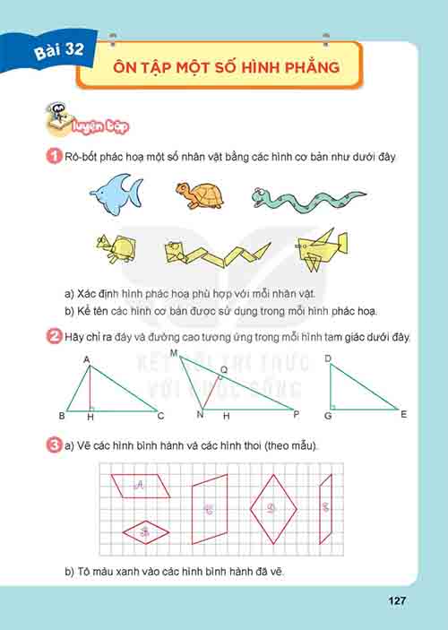 Giải SGK Toán lớp 5 tập 1 Kết nối tri thức Chủ đề 6 Bài 32: Ôn tập một số hình phẳng (trang 127-129)