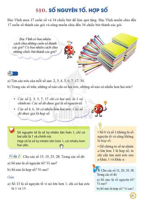 Giải SGK Toán lớp 6 Cánh diều Chương 1 Bài 10 Số nguyên tố - Hợp số (trang 41-43)